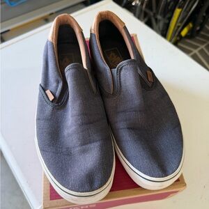 Vans Slip-On Sneakers in Navy with Tan Heel
